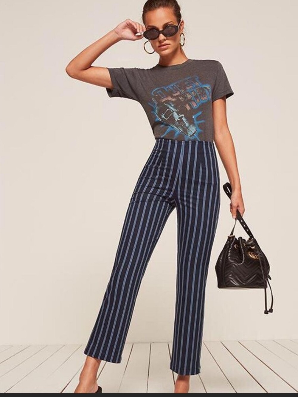 Reformation Marlon High-Rise Cropped Pants In Venice Stripe